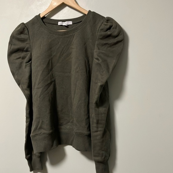 Rebecca Minkoff Janine Olive Green Puff Sleeve Sweatshirt - Picture 2 of 7
